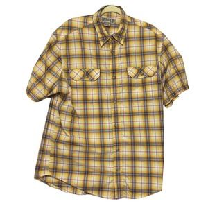 Duluth Trading Shirt Mens Large Yellow Plaid Short Sleeve Button Front Shirt